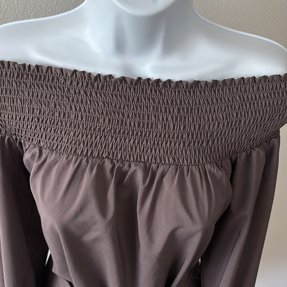 CBR Dress L Brown Off Shoulder Ruffle Bell Sleeve Romantic Dark Fairy Whimsigoth - Picture 14 of 15